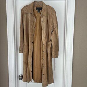 Free Country light brown long leather coat with belt. Size Small